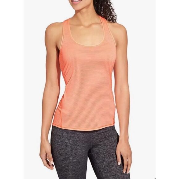 Athleta Shadow Stripe Chi Tank Racerback Mesh Orange Melon Shock M - Picture 1 of 9